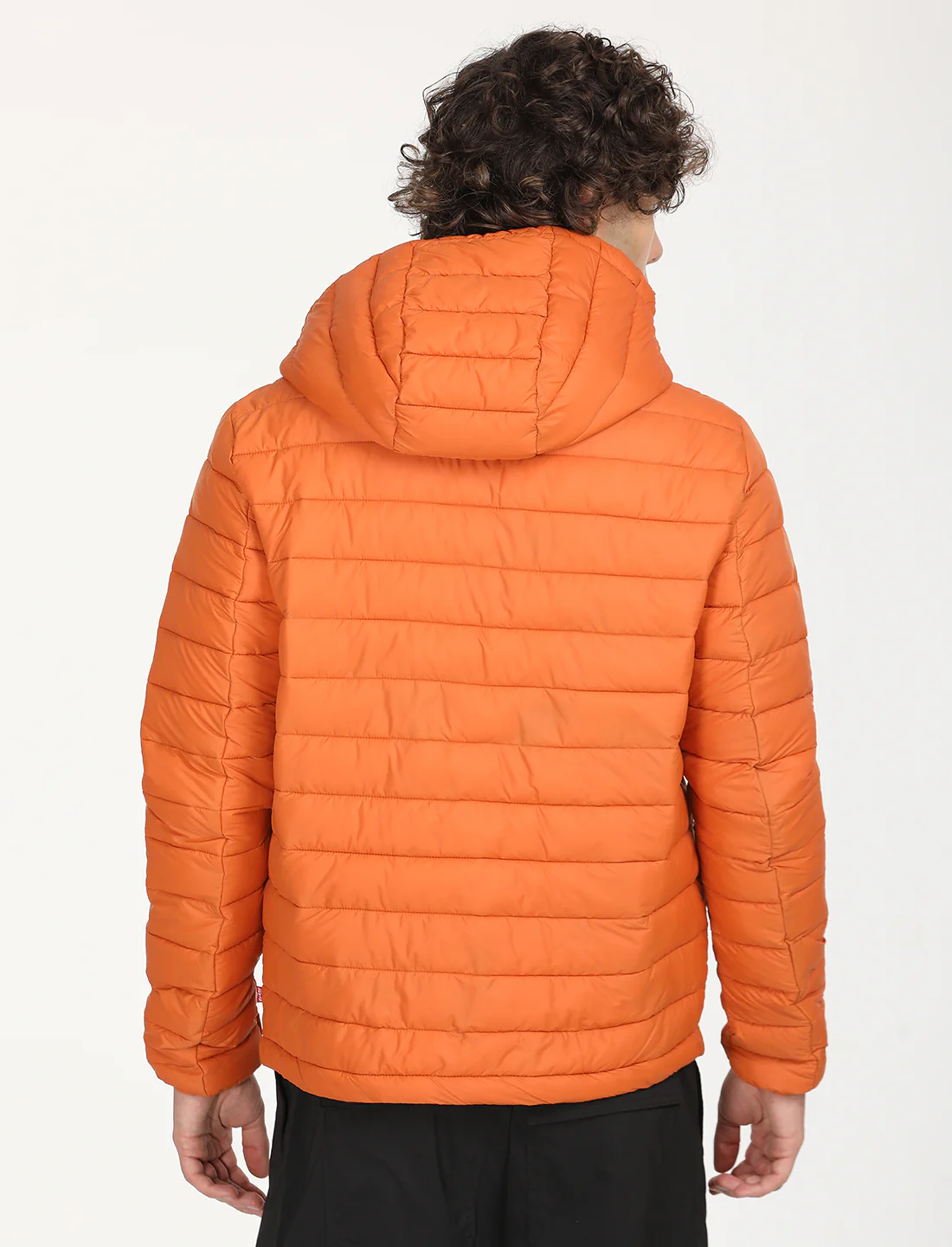 Men's Quilted Orange Hooded Puffer Jacket - Image 3