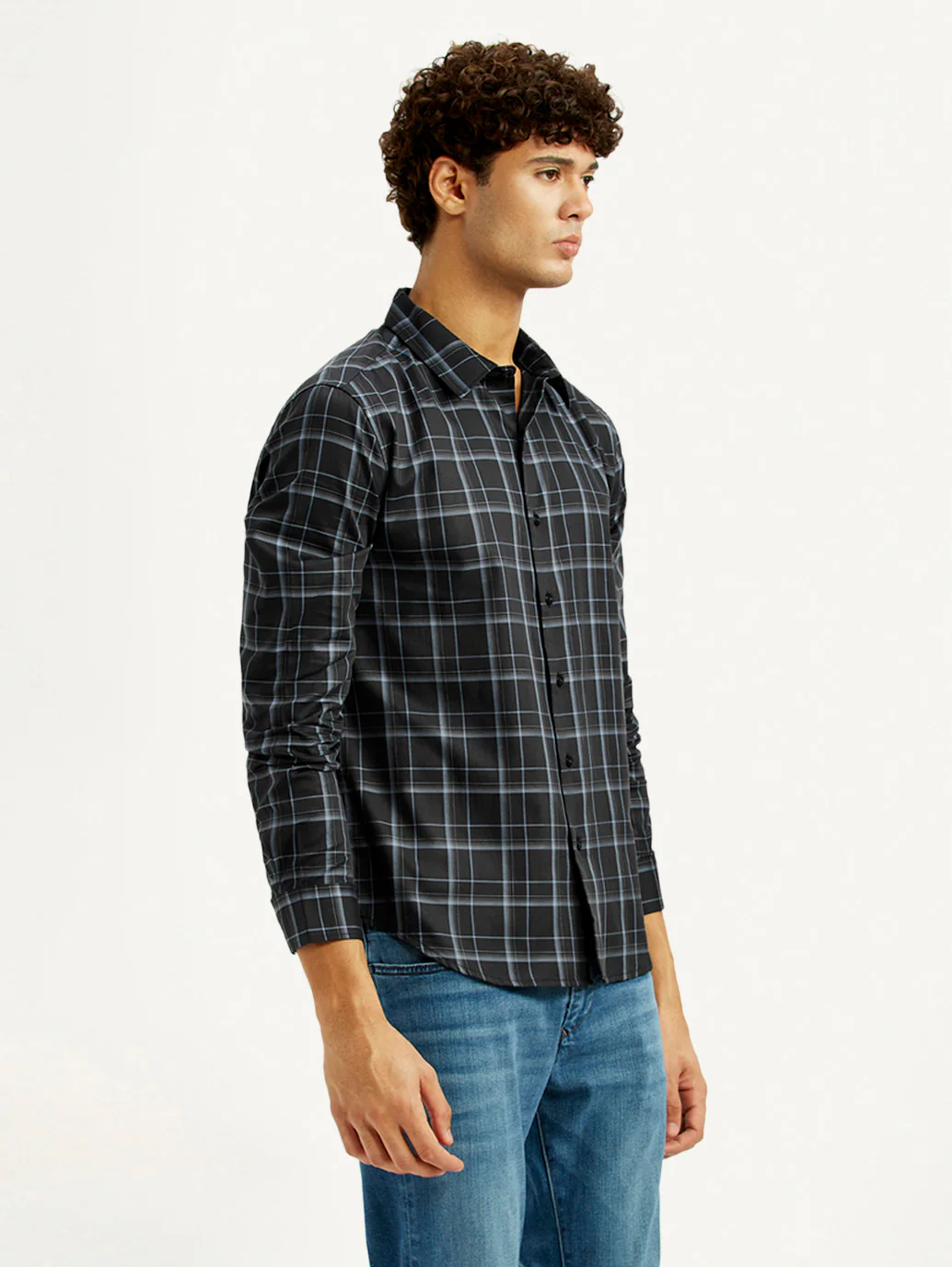 Men's Redloop Checkered Charcoal Grey Slim Fit Shirt - Image 5