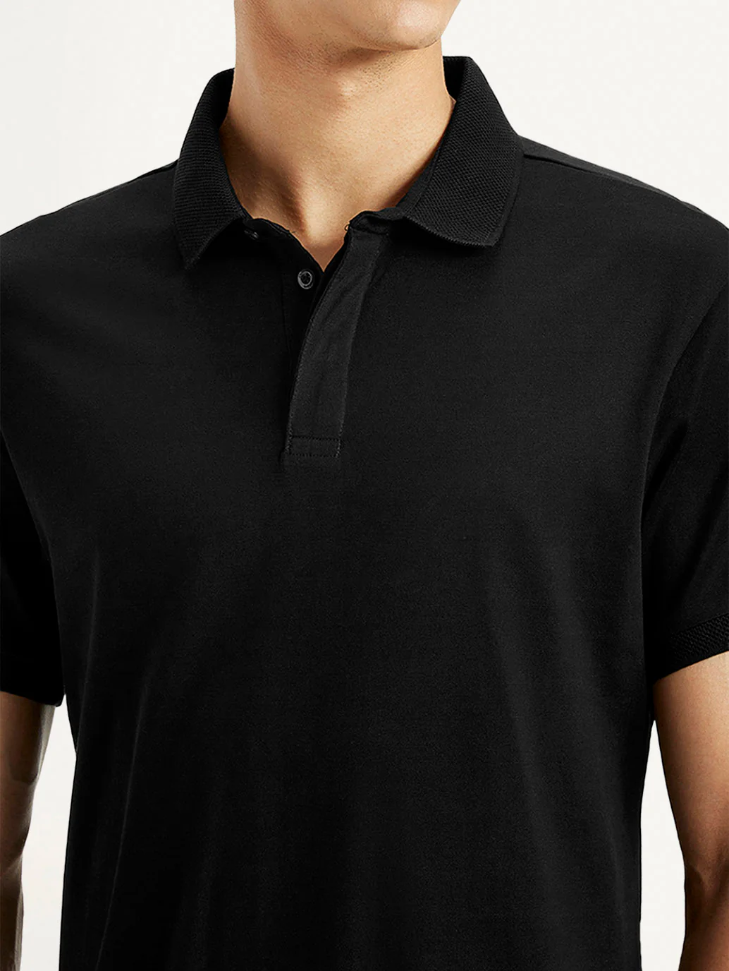 Men's Redloop Solid Black Slim Fit Polo T-shirt - Image 4