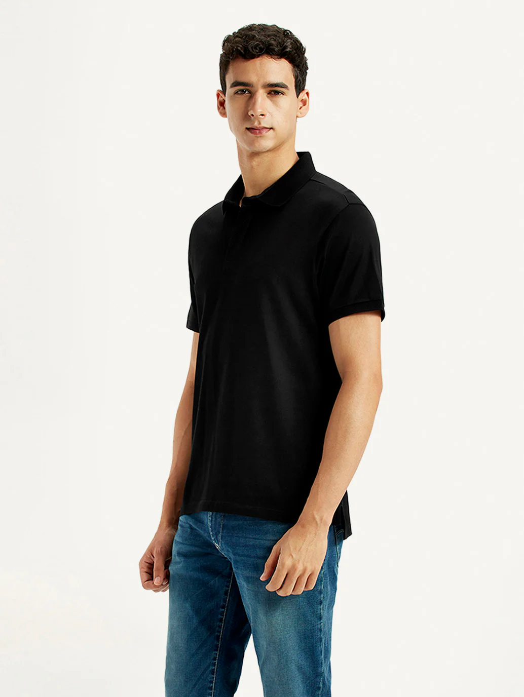 Men's Redloop Solid Black Slim Fit Polo T-shirt - Image 5