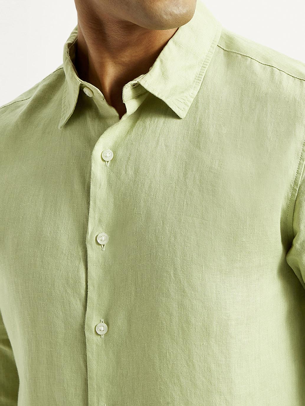 Men's Redloop Solid Light Green Slim Fit Linen Shirt - Image 5