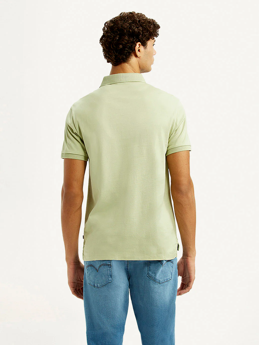 Men's Redloop Solid Light Green Slim Fit Polo T-shirt - Image 3