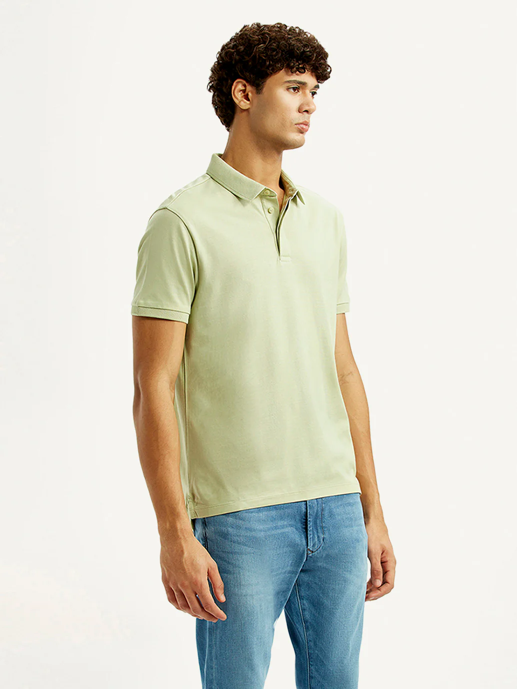 Men's Redloop Solid Light Green Slim Fit Polo T-shirt - Image 5
