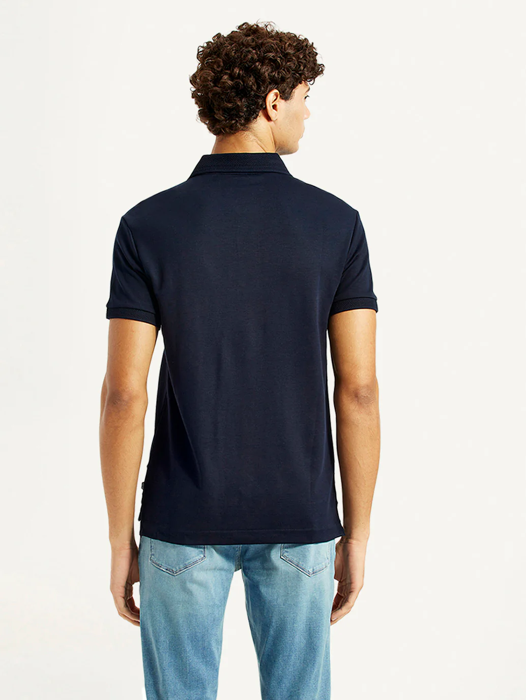 Men's Redloop Solid Navy Slim Fit Polo T-shirt - Image 3