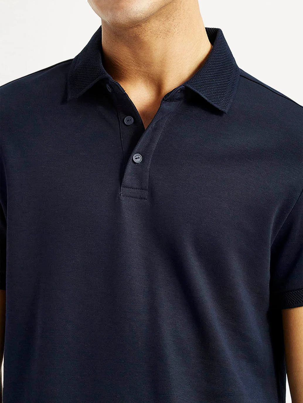 Men's Redloop Solid Navy Slim Fit Polo T-shirt - Image 4
