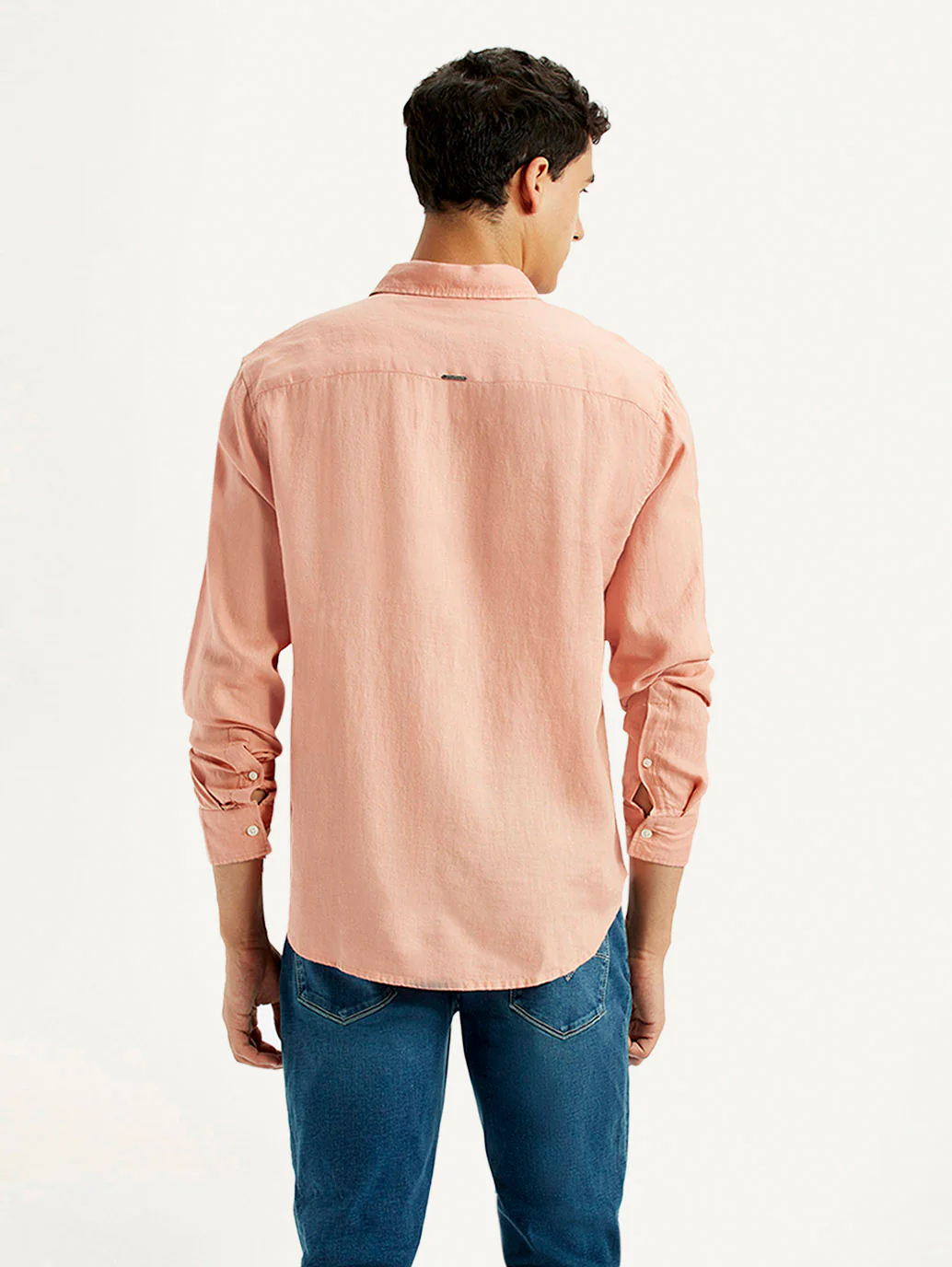 Men's Redloop Solid Peach Slim Fit Linen Shirt - Image 4