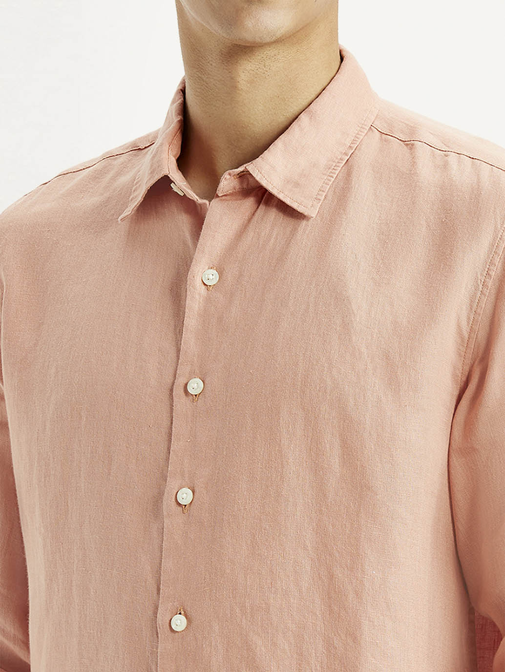 Men's Redloop Solid Peach Slim Fit Linen Shirt - Image 5