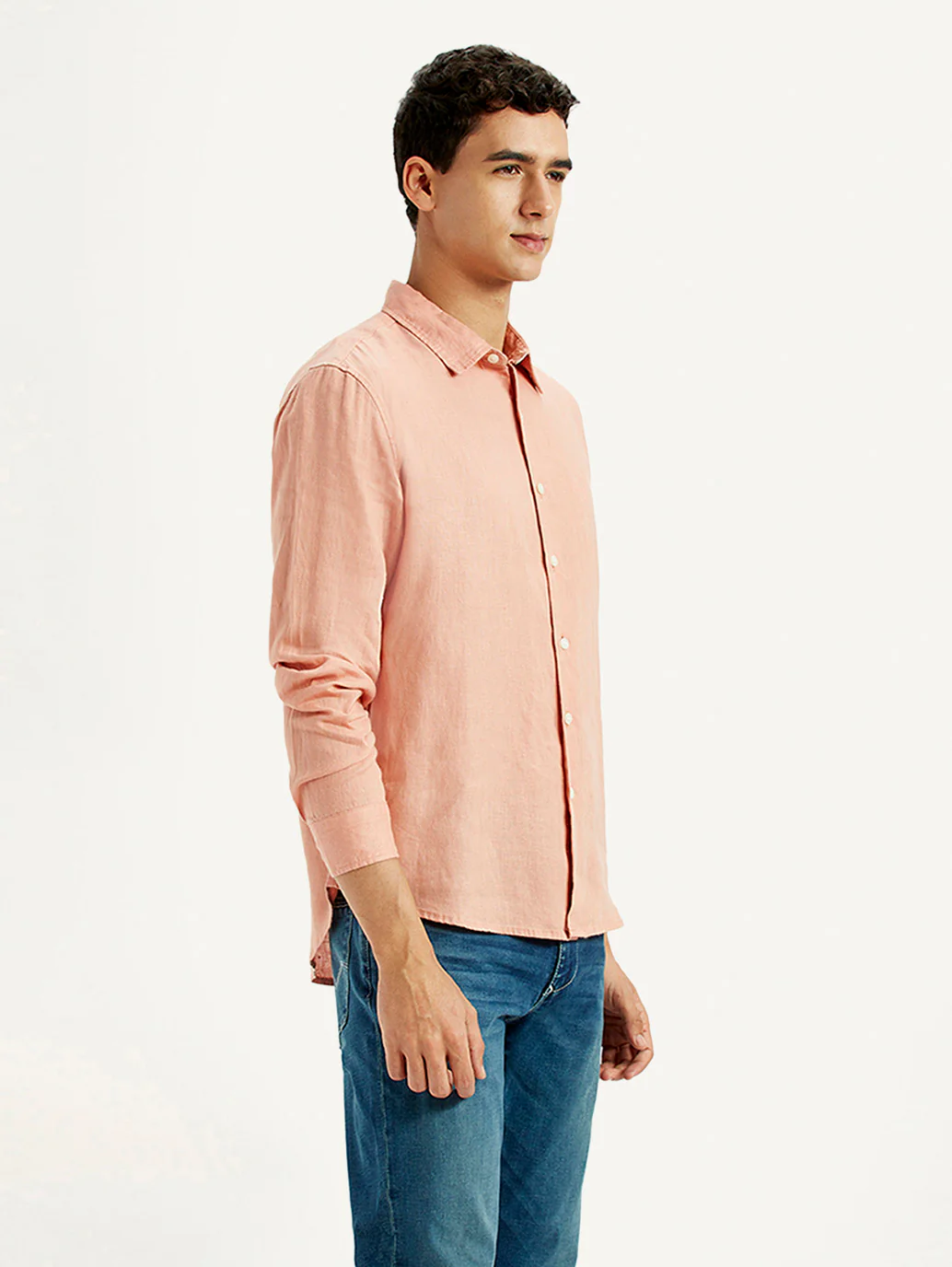 Men's Redloop Solid Peach Slim Fit Linen Shirt - Image 6