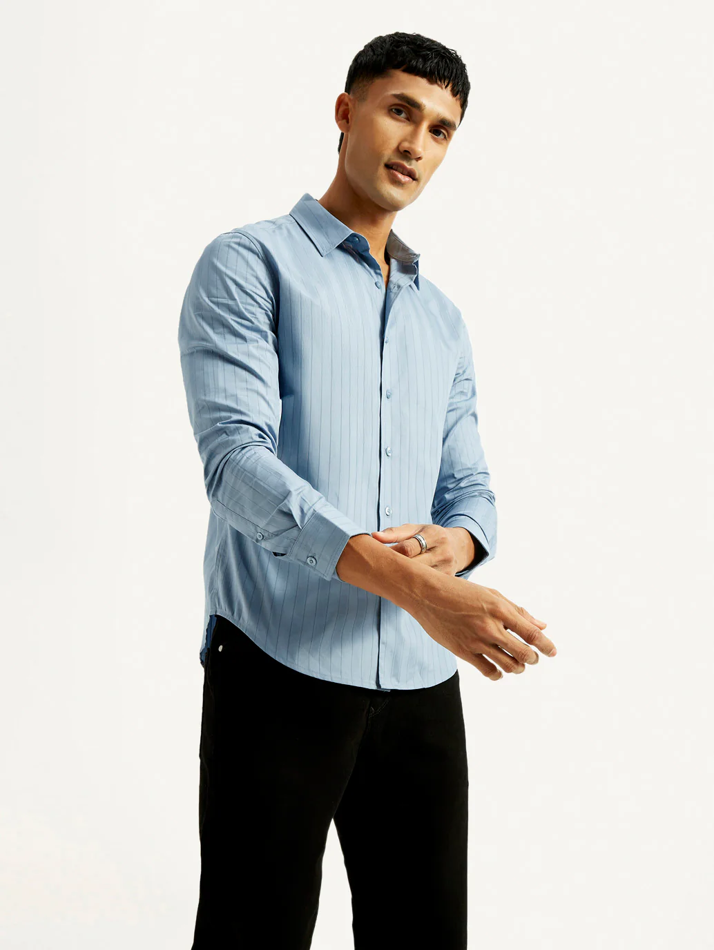 Men's Redloop Striped Light Blue Slim Fit Shirt