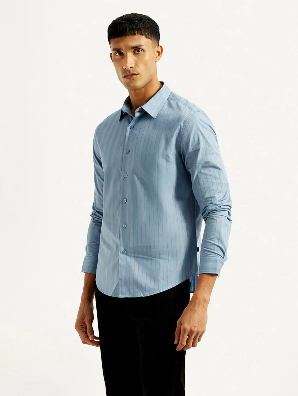 Men's Redloop Striped Light Blue Slim Fit Shirt - Image 6