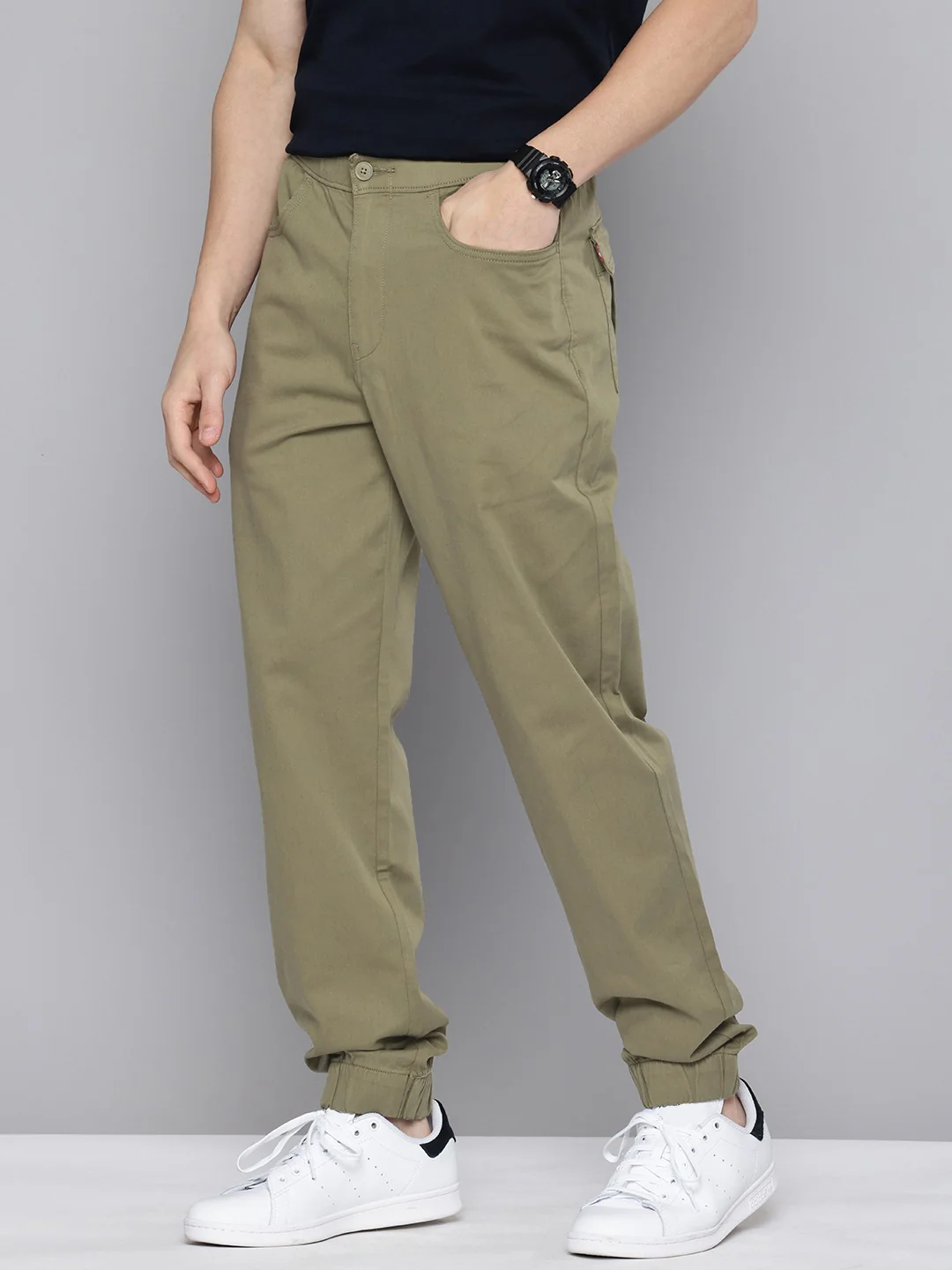 Men's Relaxed Fit Olive Green Jogger Cargos - Image 2