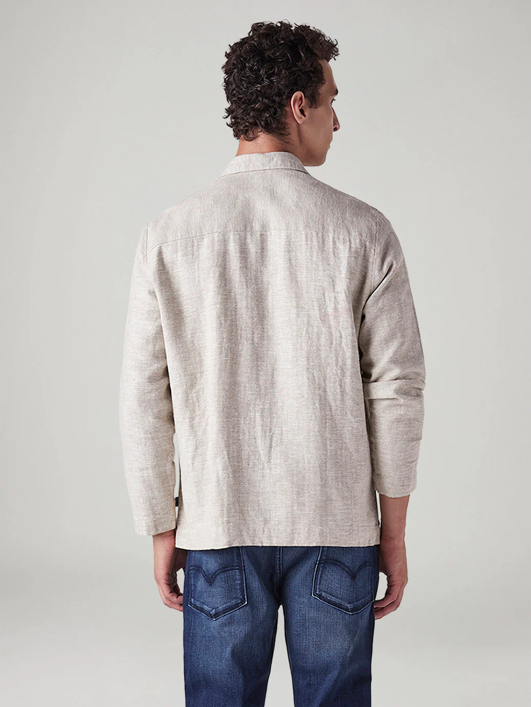 Men's Self Design Beige Linen Jackets - Image 3