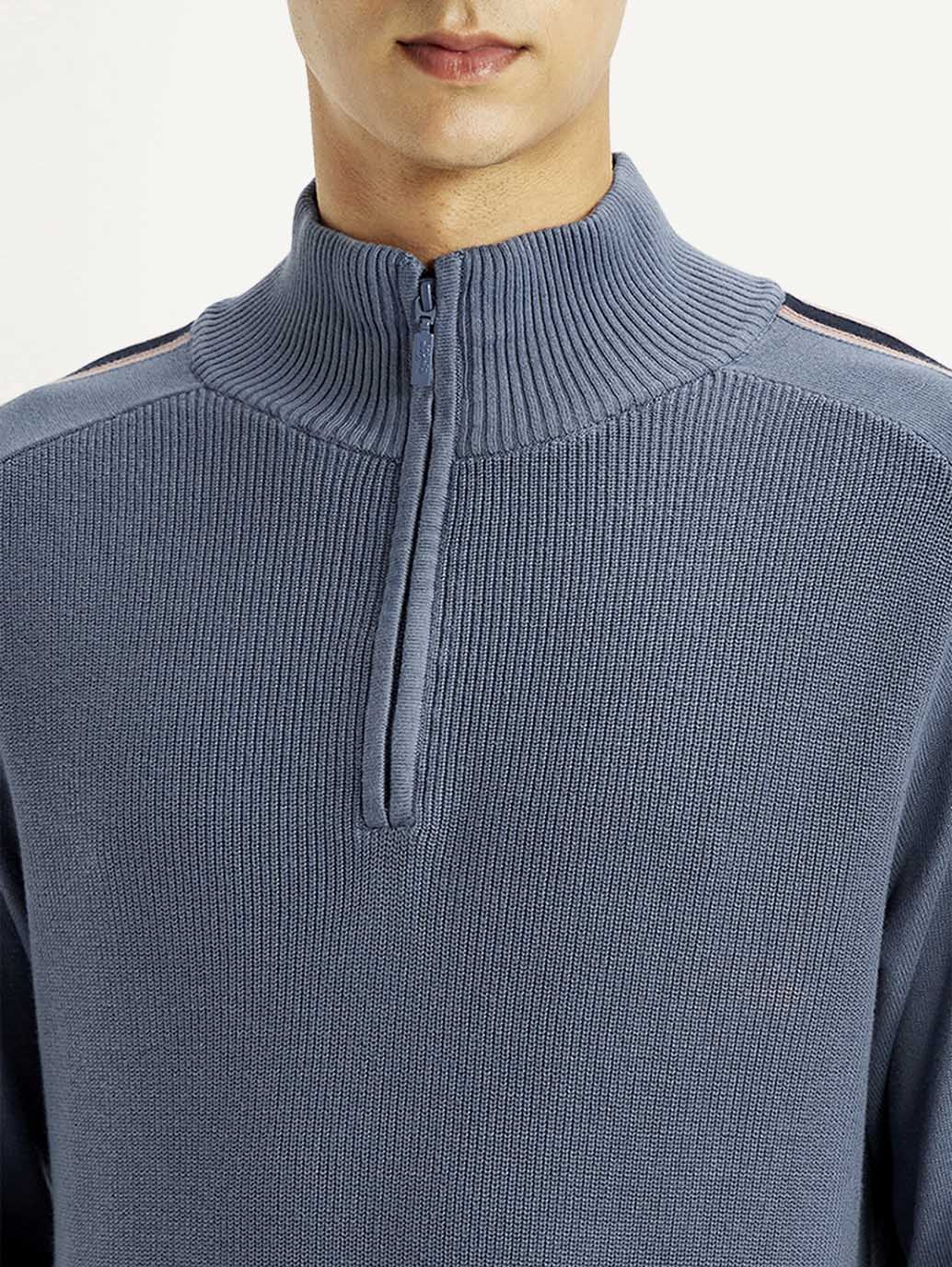 Men's Self Design Blue Sweater - Image 3