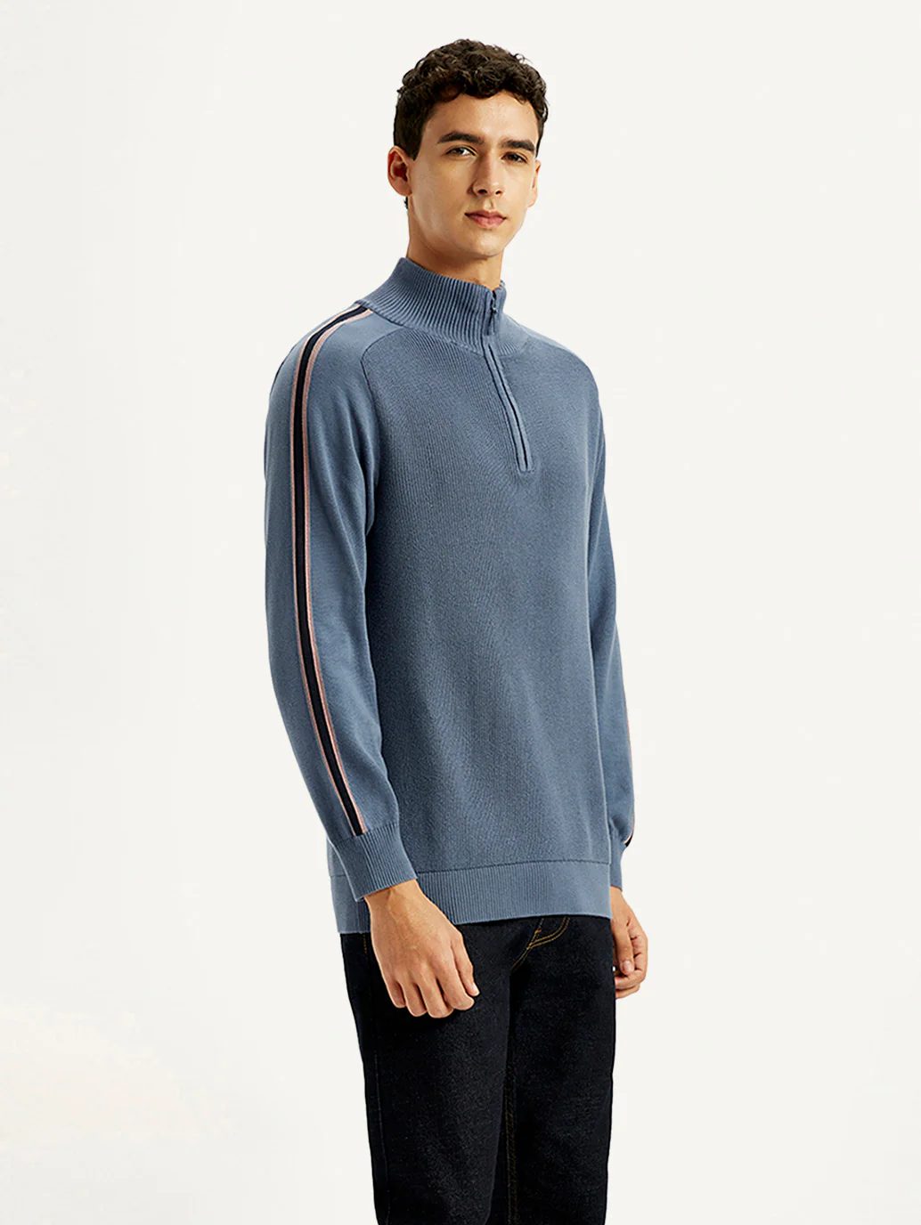Men's Self Design Blue Sweater - Image 4