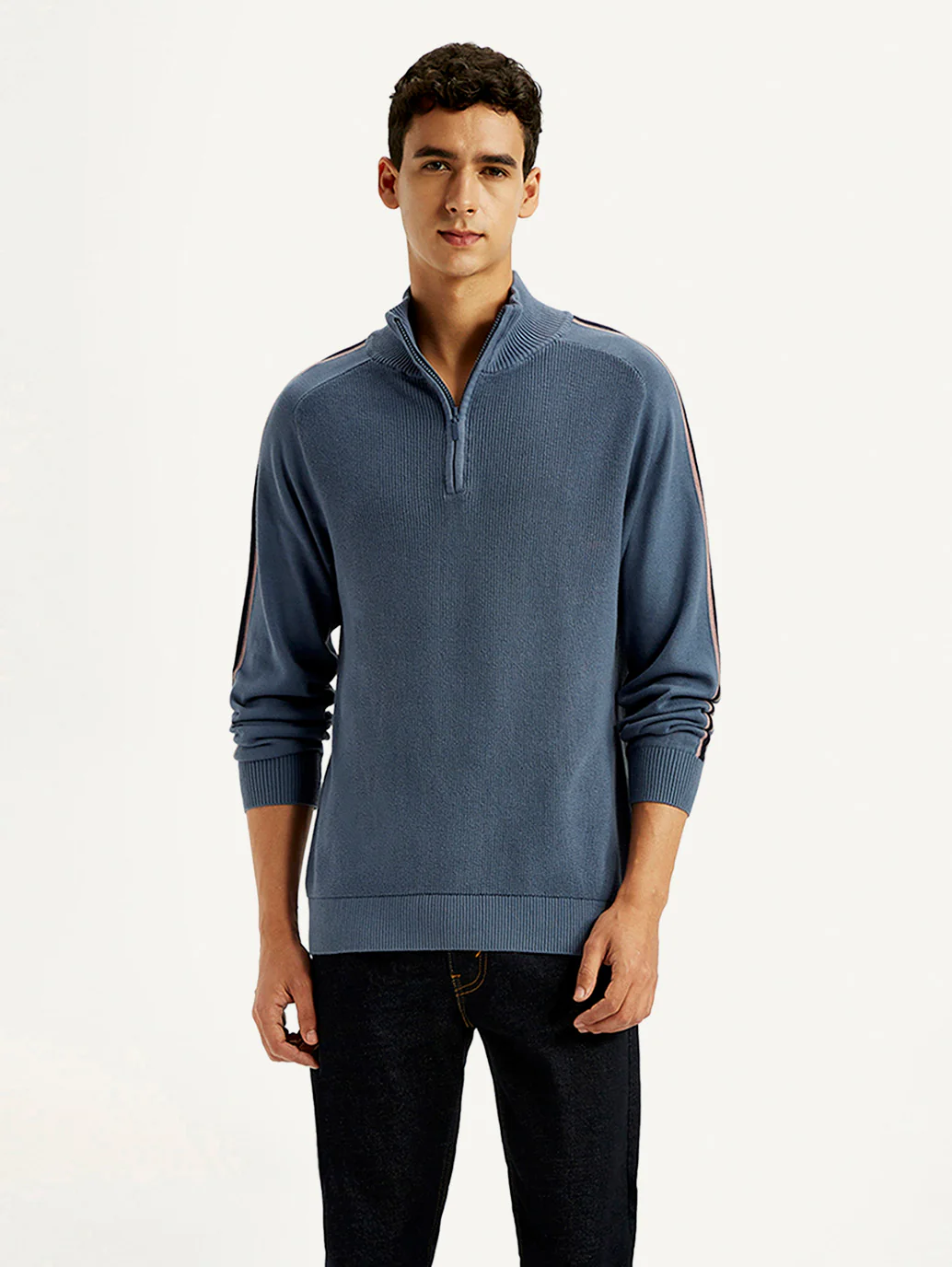 Men's Self Design Blue Sweater - Image 5