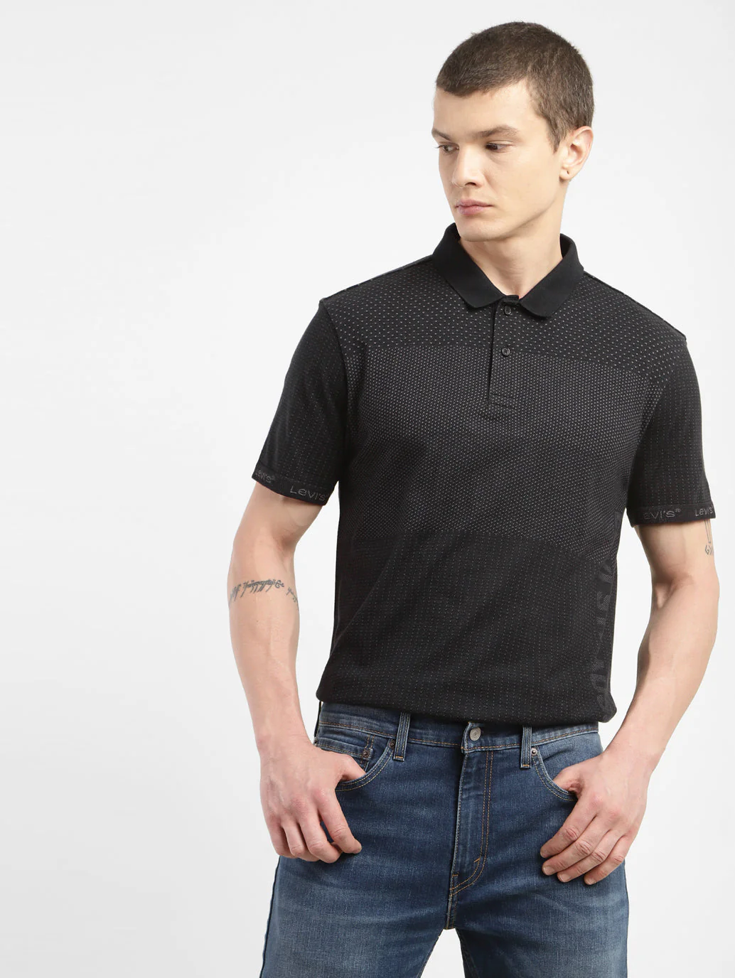 Men's Self Design Polo Collar T-shirt - Image 2