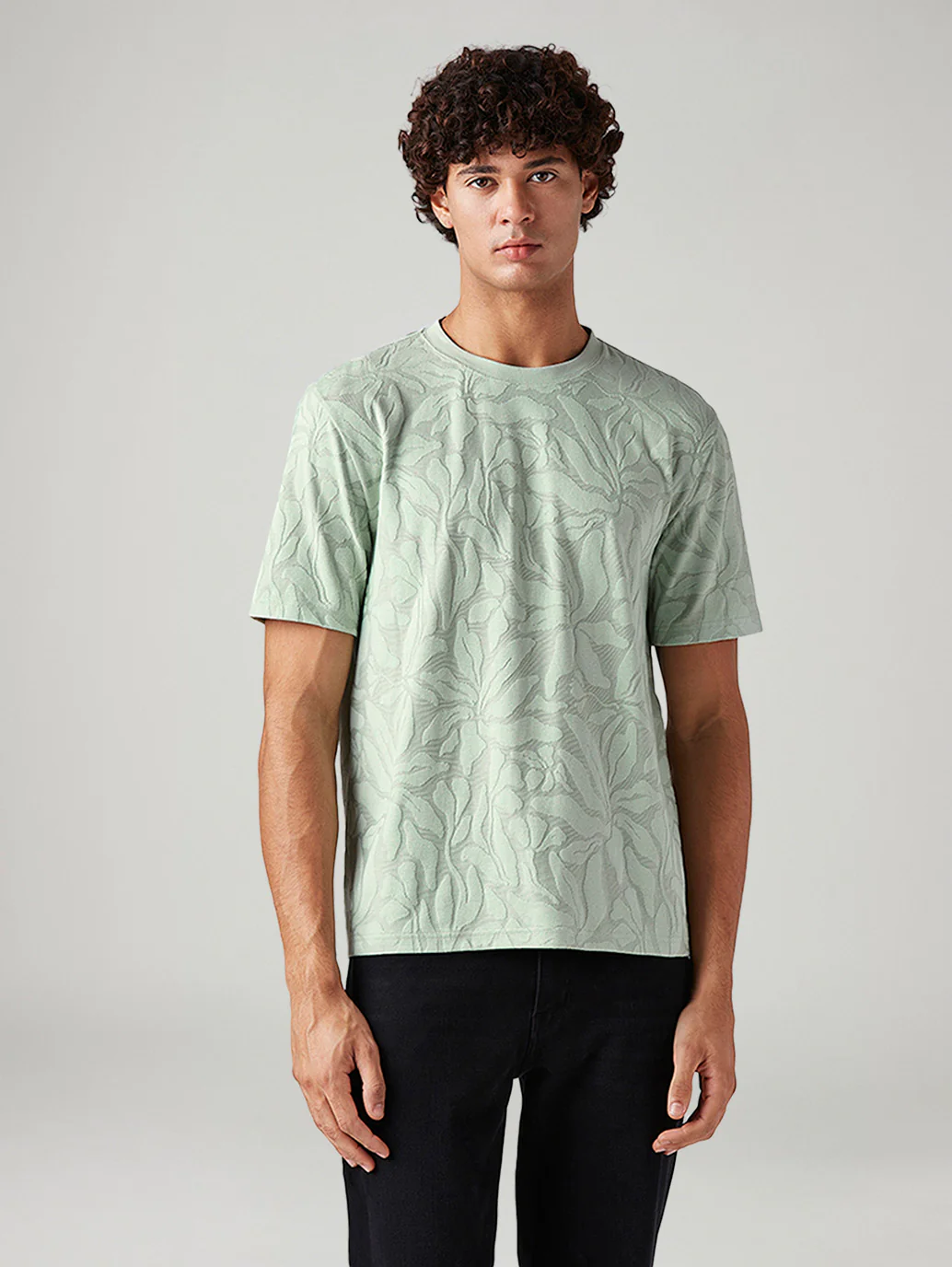 Men's Self-Design Regular Fit Textured T-Shirt - Image 2