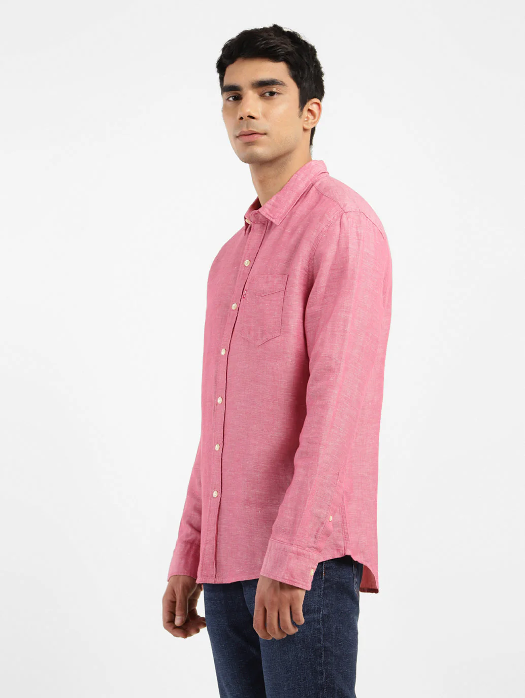 Men's Solid Spread Collar Linen Shirt - Image 4