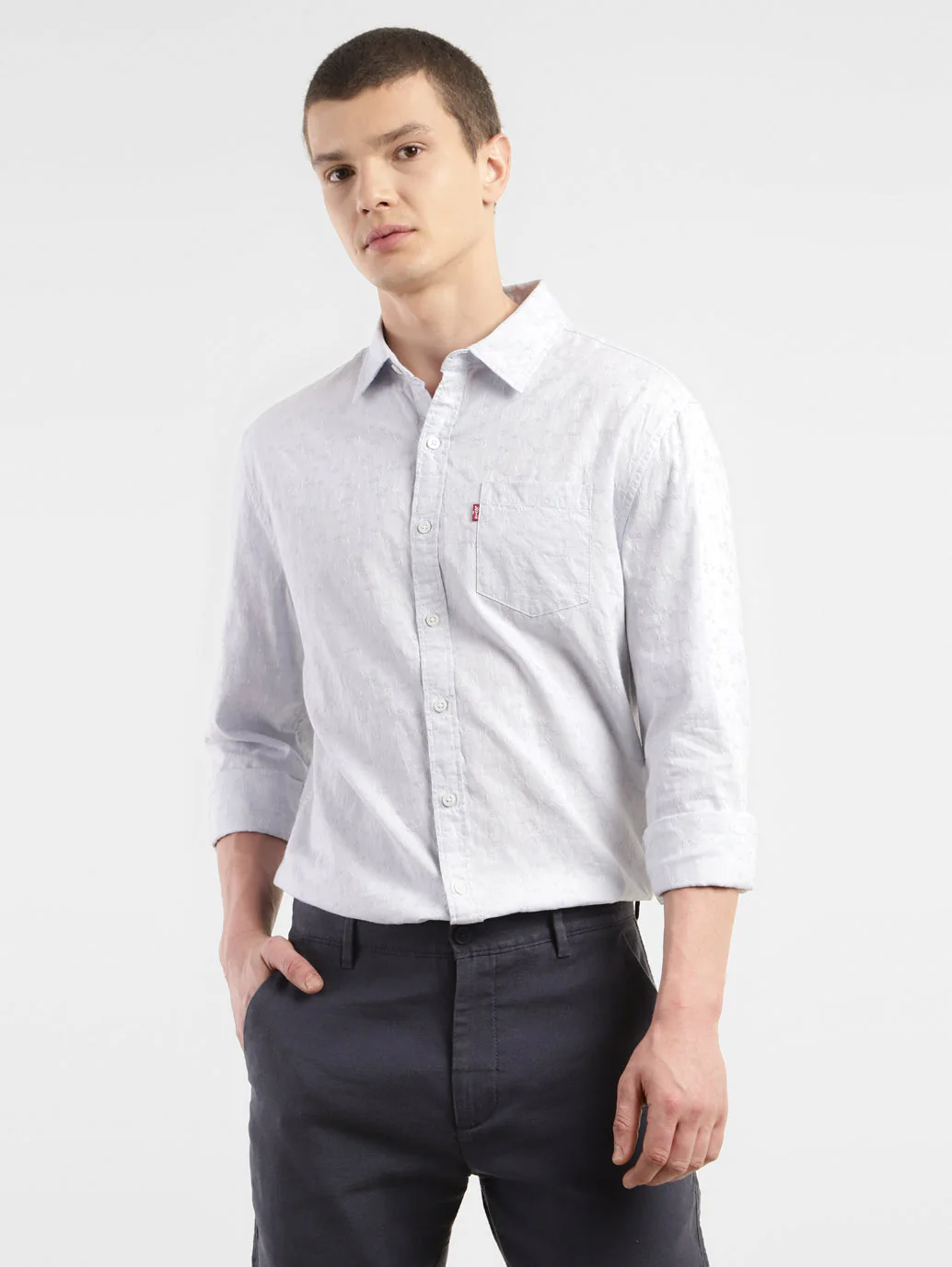 Men's Self Design Slim Fit Linen Shirt - Image 2