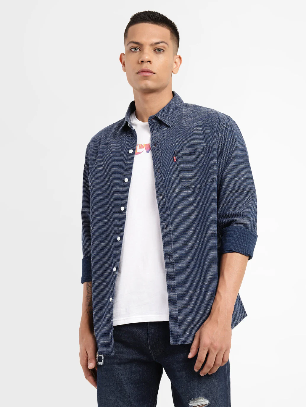 Men's Self Design Slim Fit Shirt - Image 2