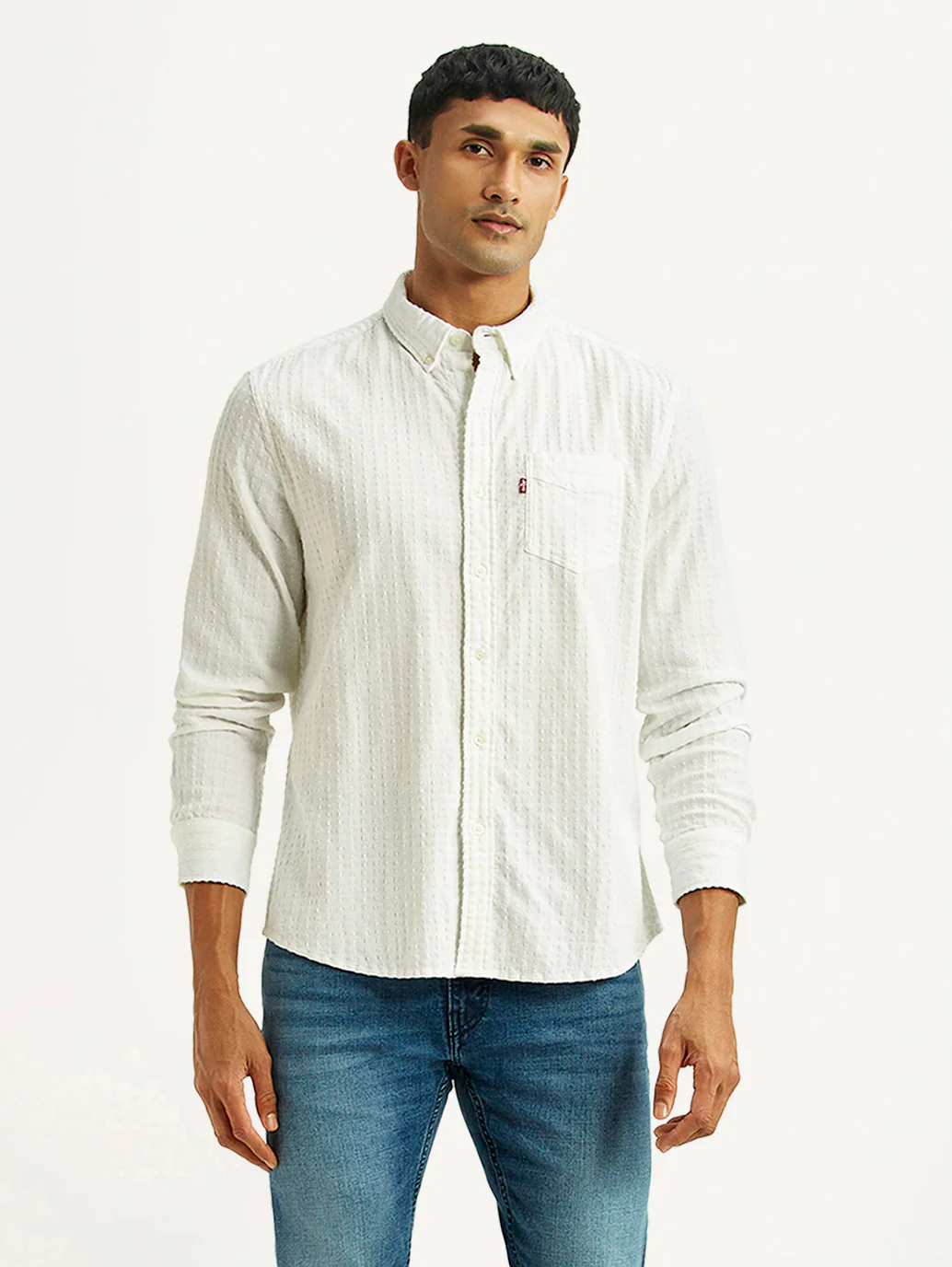 Men's Self Design White Slim Fit Shirt - Image 5