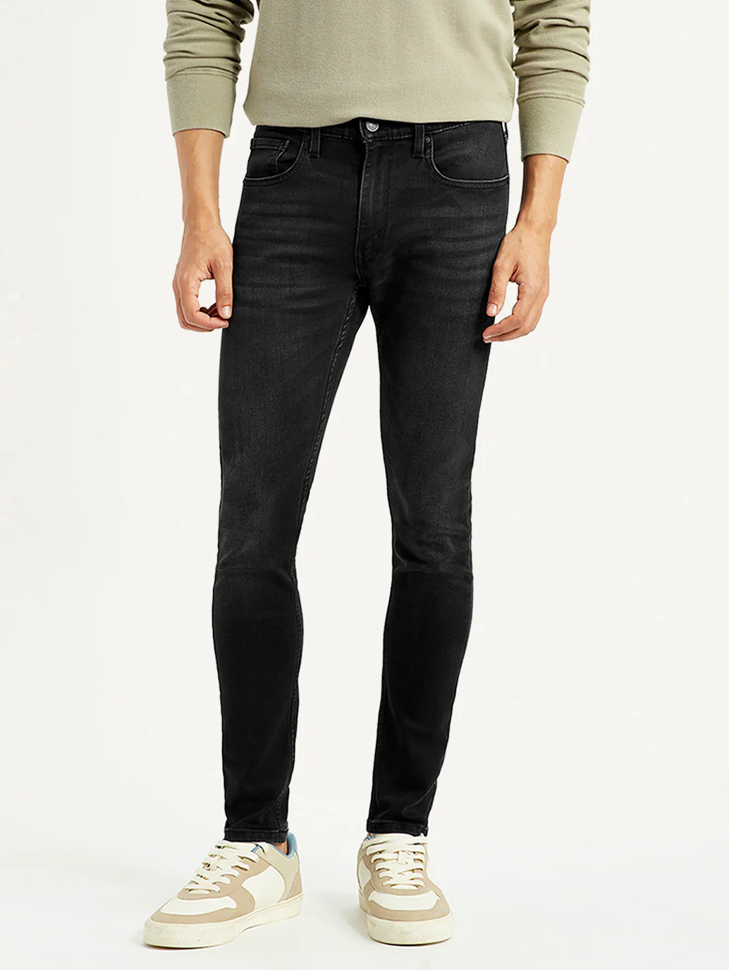Men's Black Skinny Tapered Fit Mid Rise Kooltex Jeans - Image 2