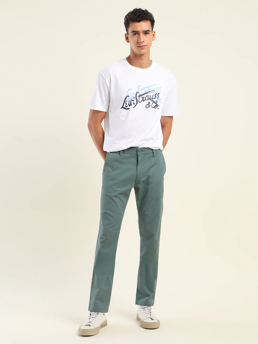 Men's Slim Fit Green Cargo Trousers - Image 2
