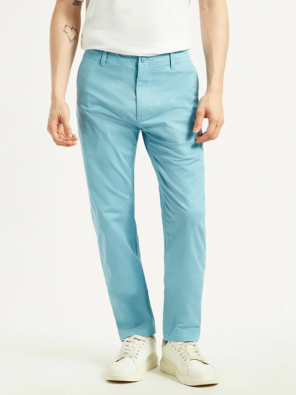 Men's Turquoise Tapered Fit Mid Rise Chinos - Image 2