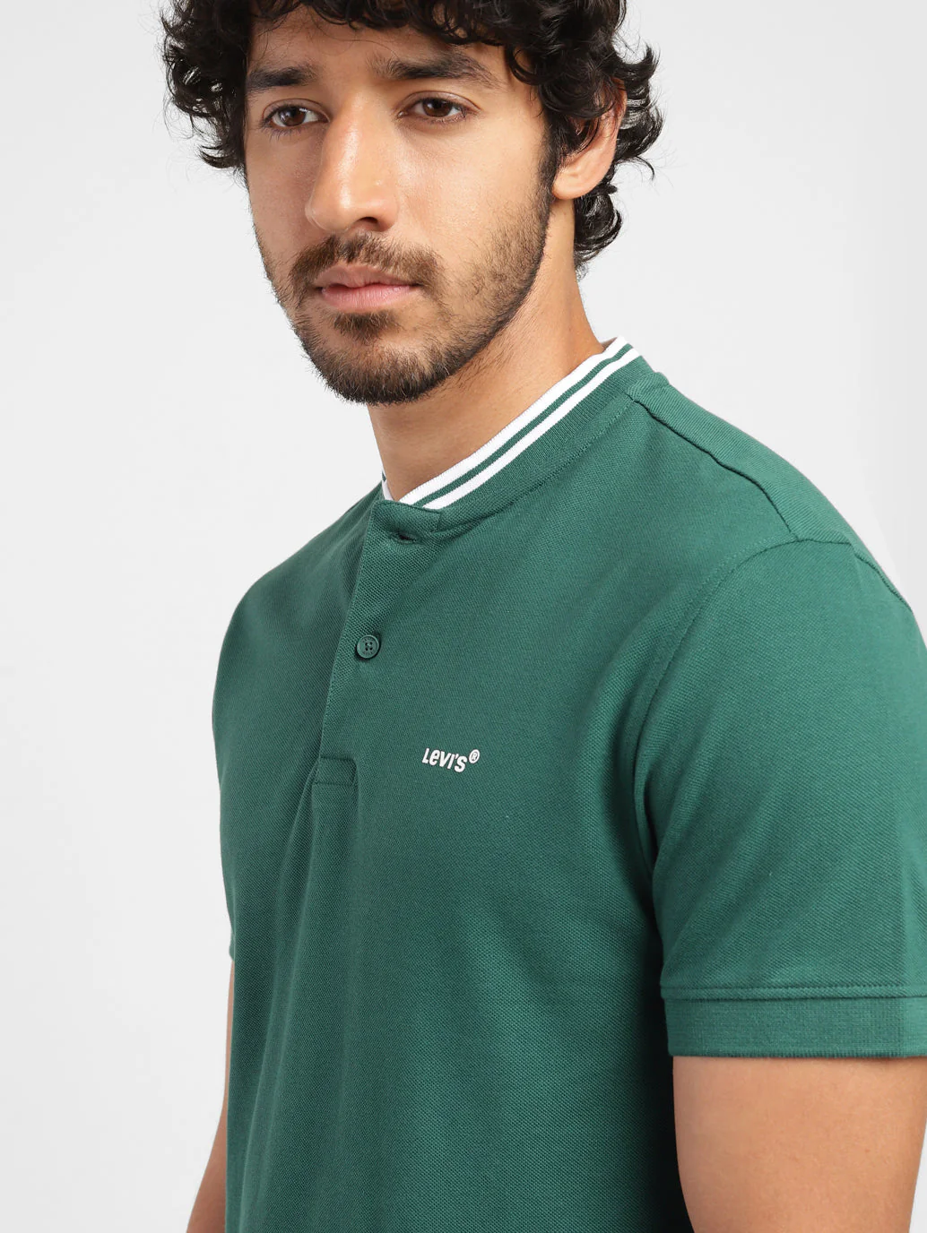 Men's Solid Band Neck T-shirt Green - Image 6