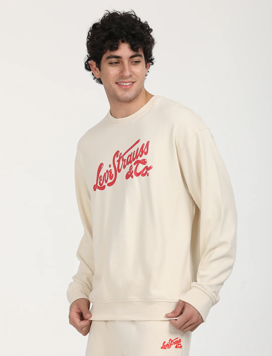 Men's Solid Beige Crew Neck Sweatshirt - Image 2