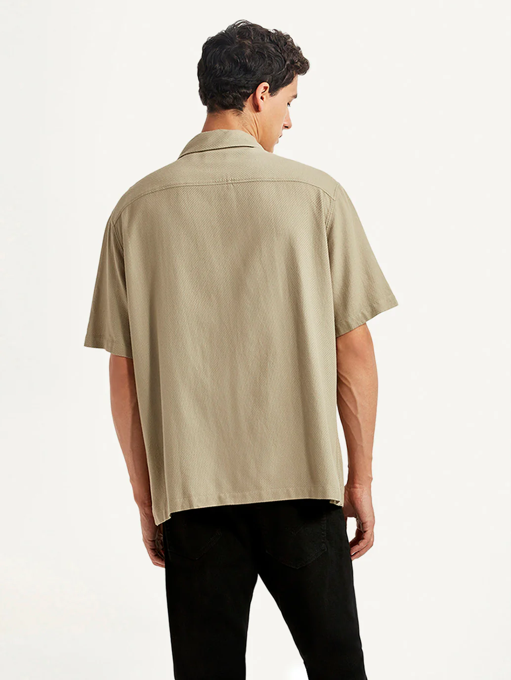 Men's Solid Beige Relaxed Fit Camp Shirt - Image 2
