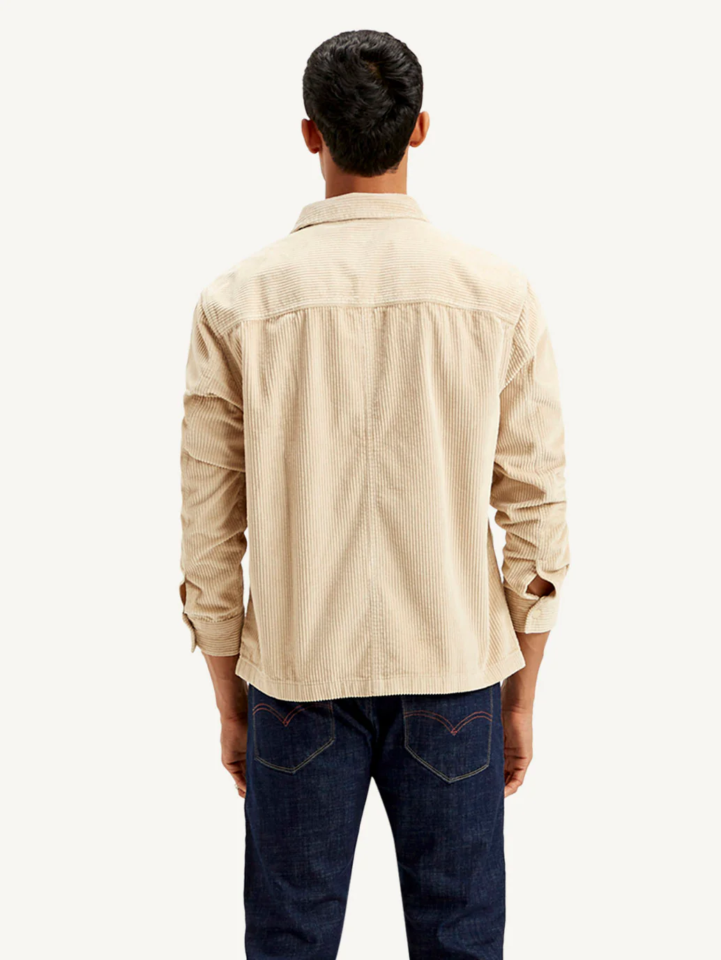 Men's Solid Beige Relaxed Fit Corduroy Shacket - Image 2