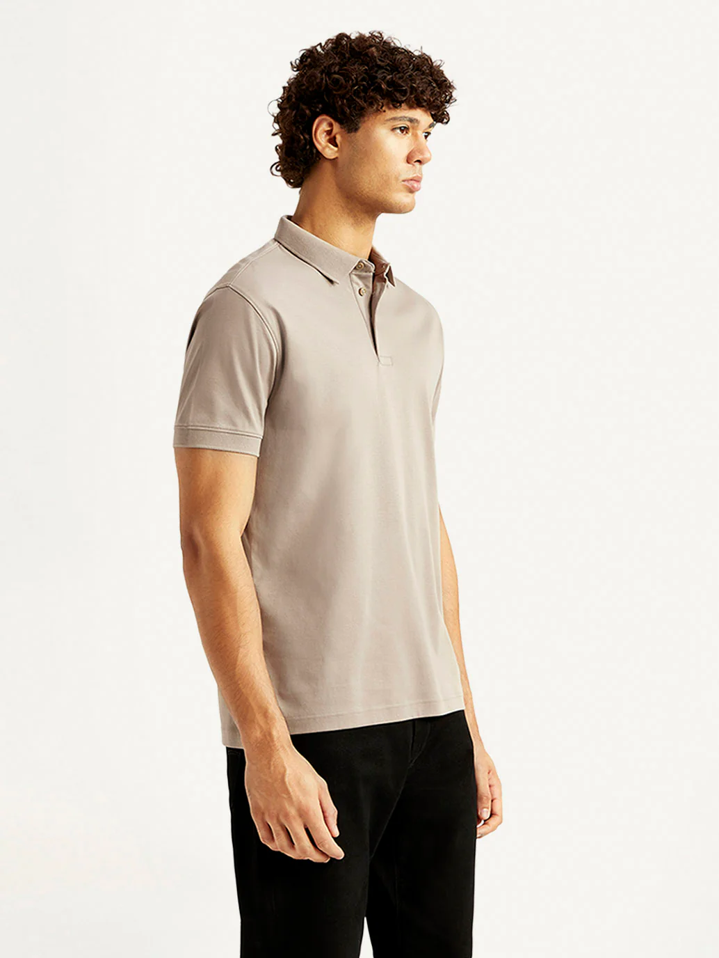 Men's Solid Beige Slim Fit Polo T-shirt - Image 4