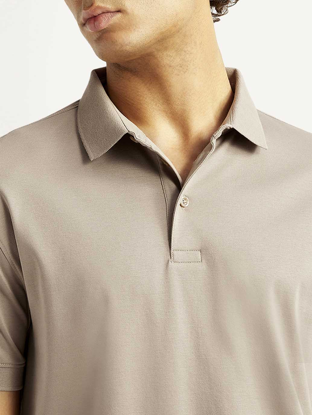 Men's Solid Beige Slim Fit Polo T-shirt - Image 5