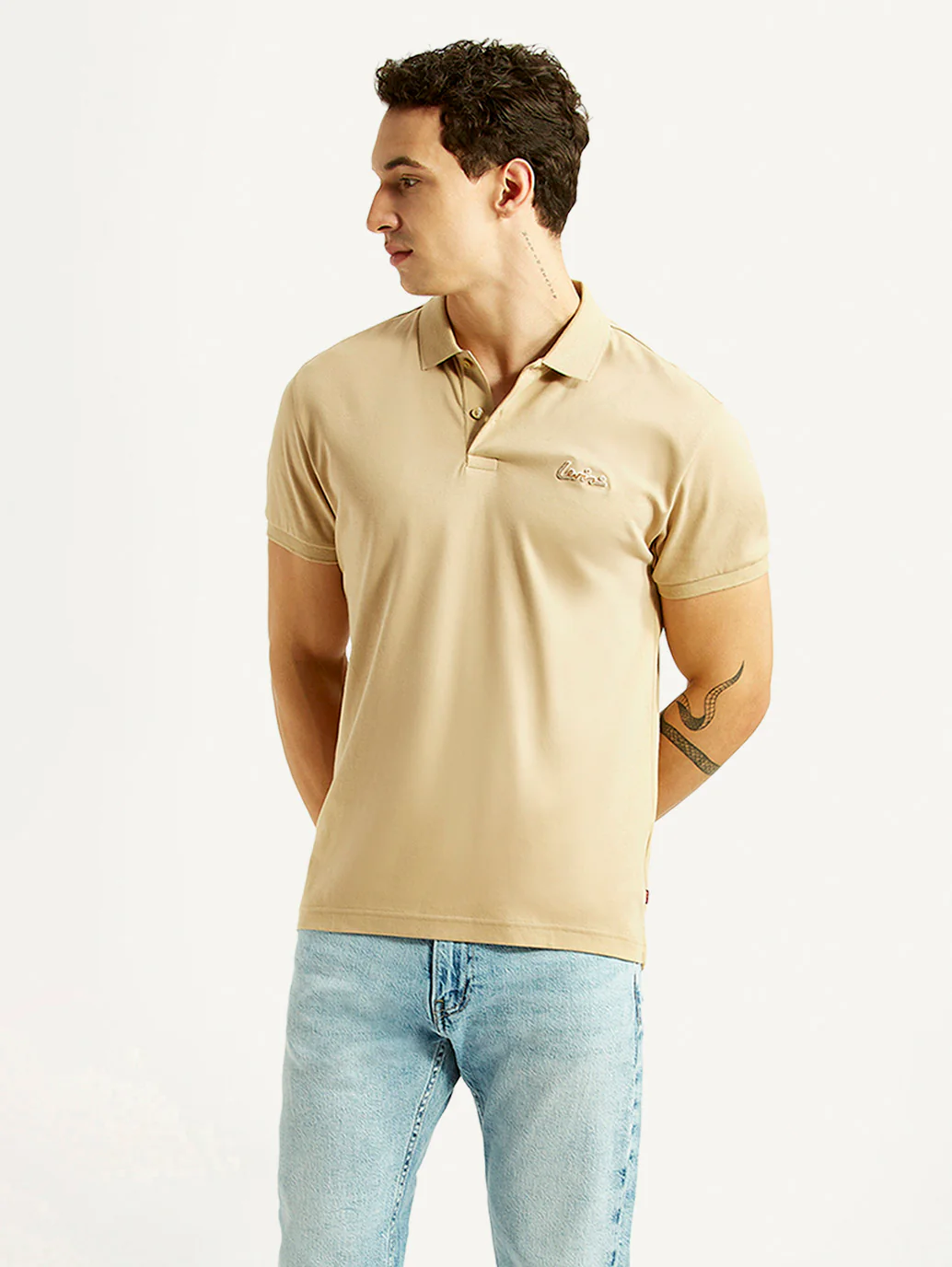 Men's Solid Beige Slim Fit Polo T-shirt
