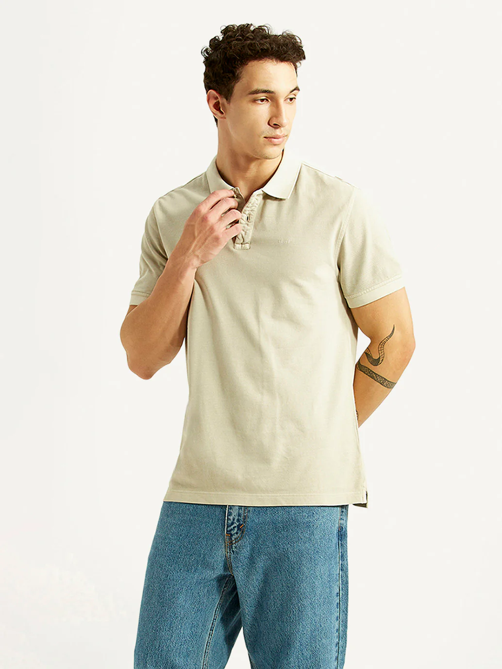 Men's Solid Beige Slim Fit Polo T-shirt