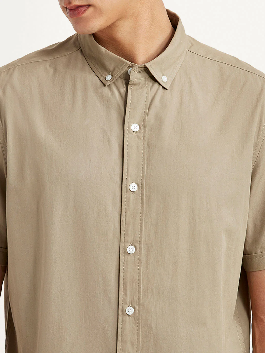 Men's Solid Beige Slim Fit Poplin Shirt - Image 4