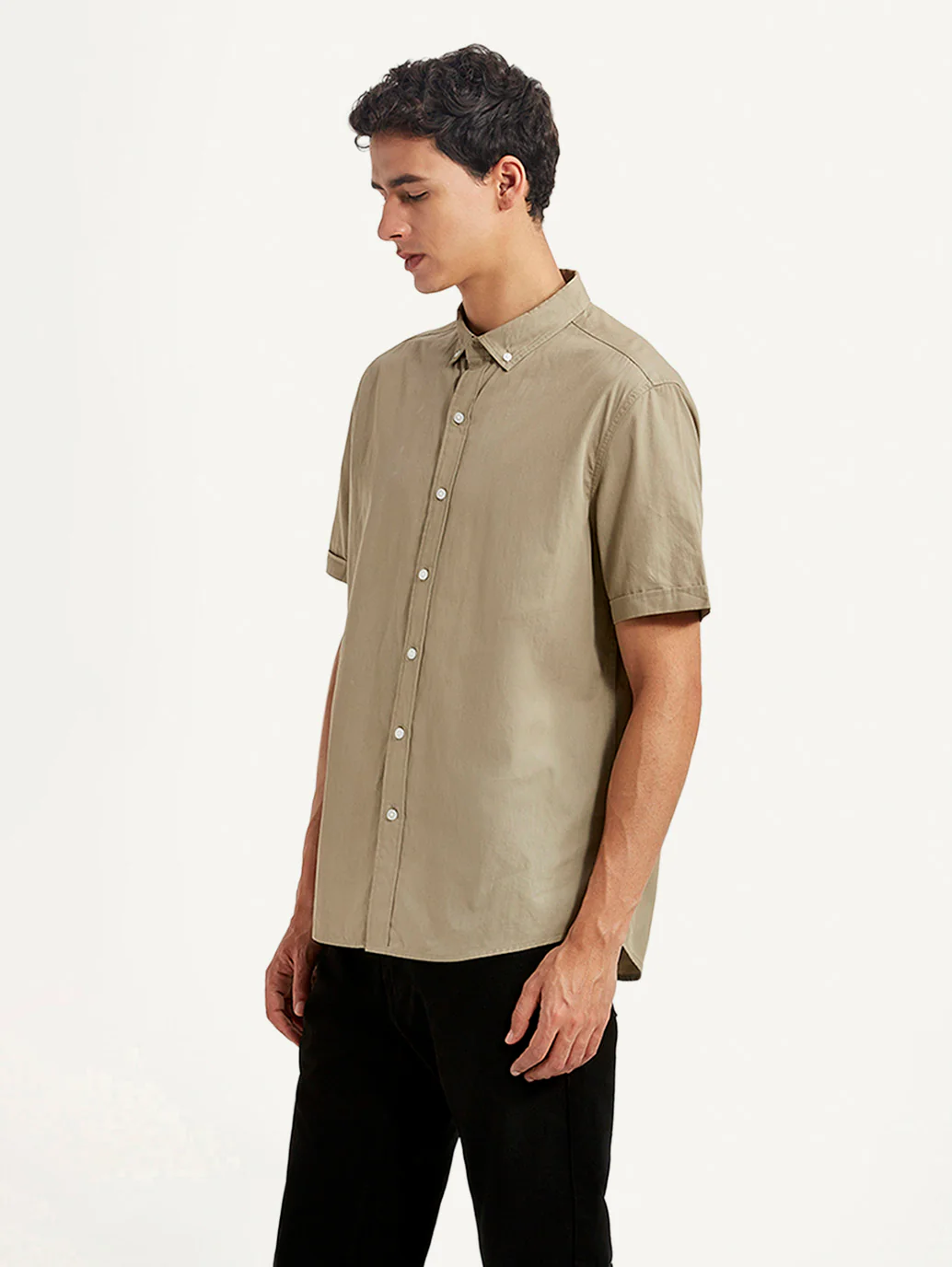 Men's Solid Beige Slim Fit Poplin Shirt - Image 5