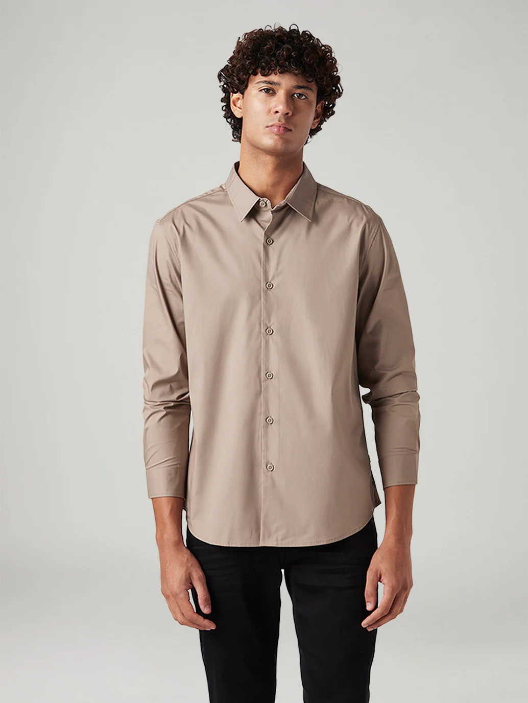 Men's Solid Beige Slim Fit Shirt - Image 2