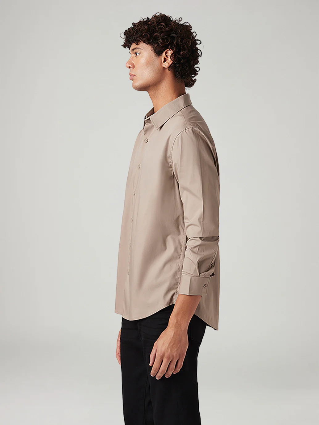 Men's Solid Beige Slim Fit Shirt - Image 4
