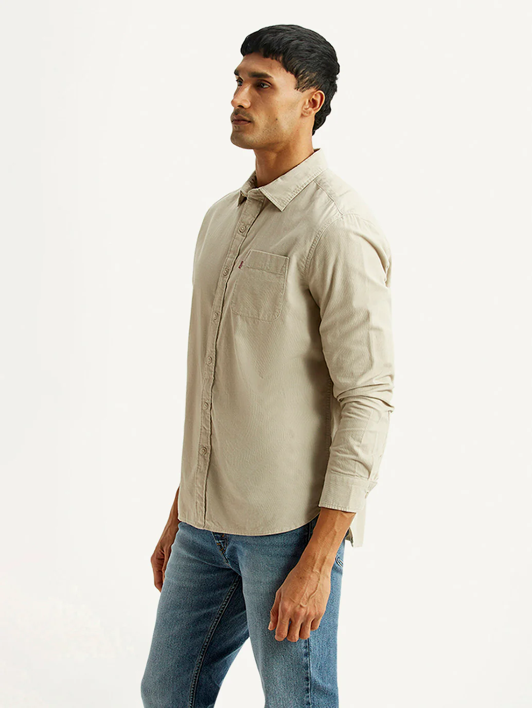 Men's Solid Beige Slim Fit Corduroy Shirt - Image 4