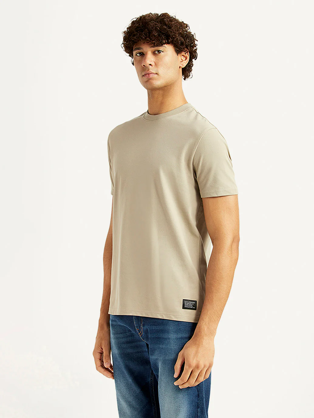 Men's Solid Beige Slim Fit T-shirt - Image 3