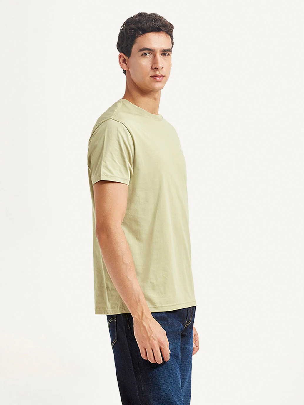 Men's Solid Beige Slim Fit T-shirt - Image 5