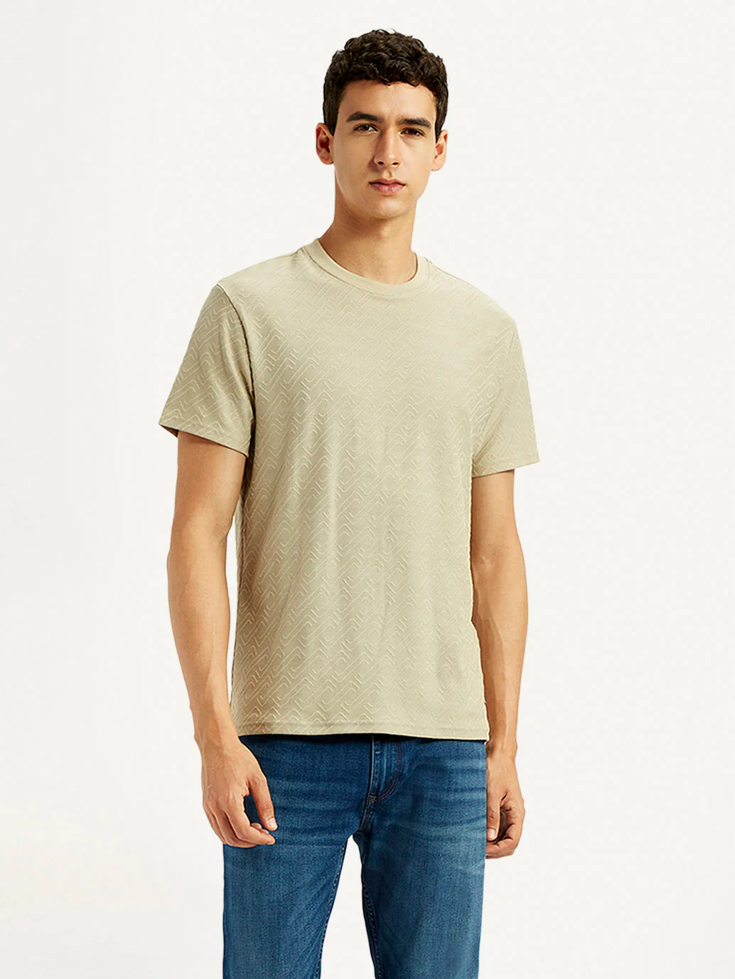 Men's Solid Beige Slim Fit T-shirt - Image 2