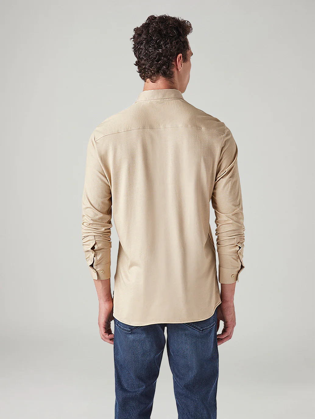 Men's Solid Beige Slim Fit Textured Shirt - Image 2