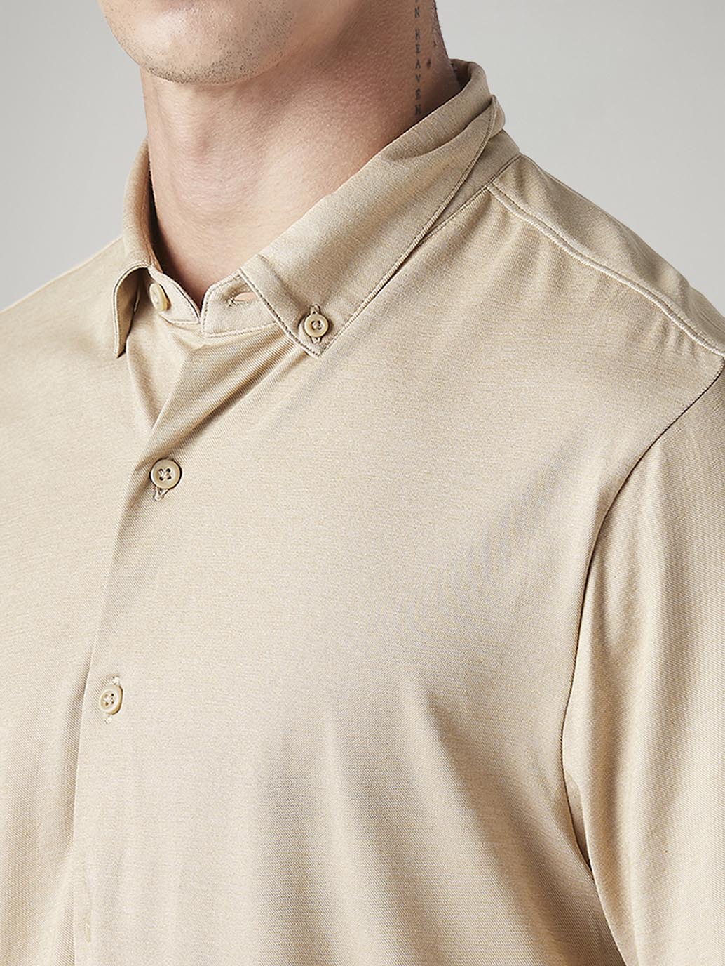 Men's Solid Beige Slim Fit Textured Shirt - Image 4
