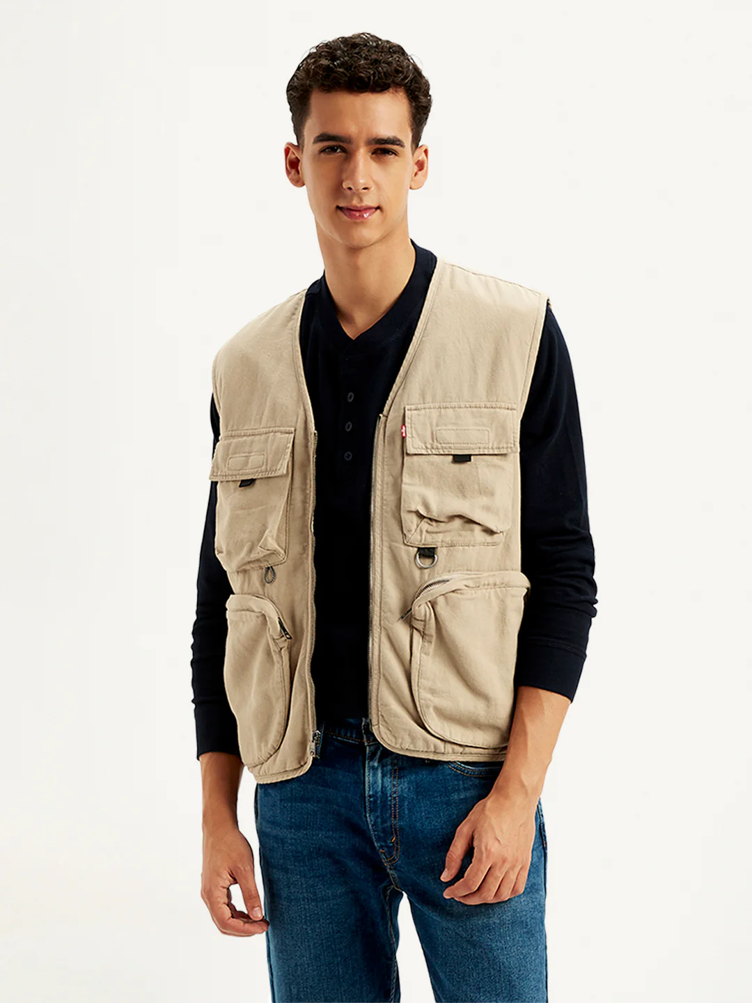 Men's Solid Beige V Neck Jacket - Image 5