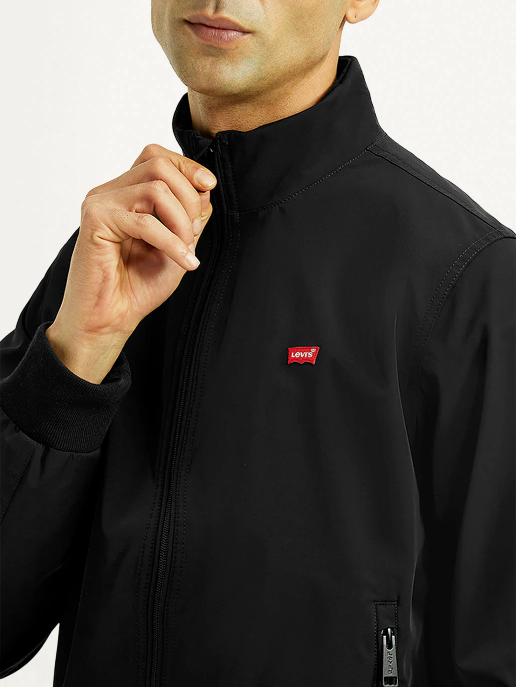 Men's Solid Black Bomber Jacket - Image 3