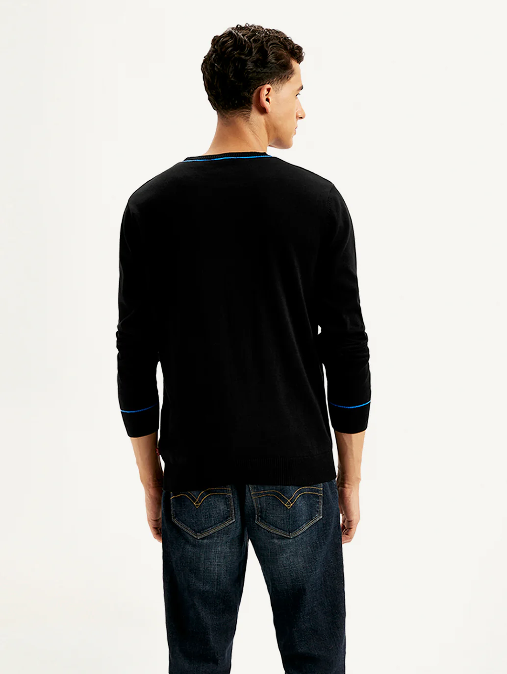 Men's Solid Black Crew Neck Sweater - Image 3
