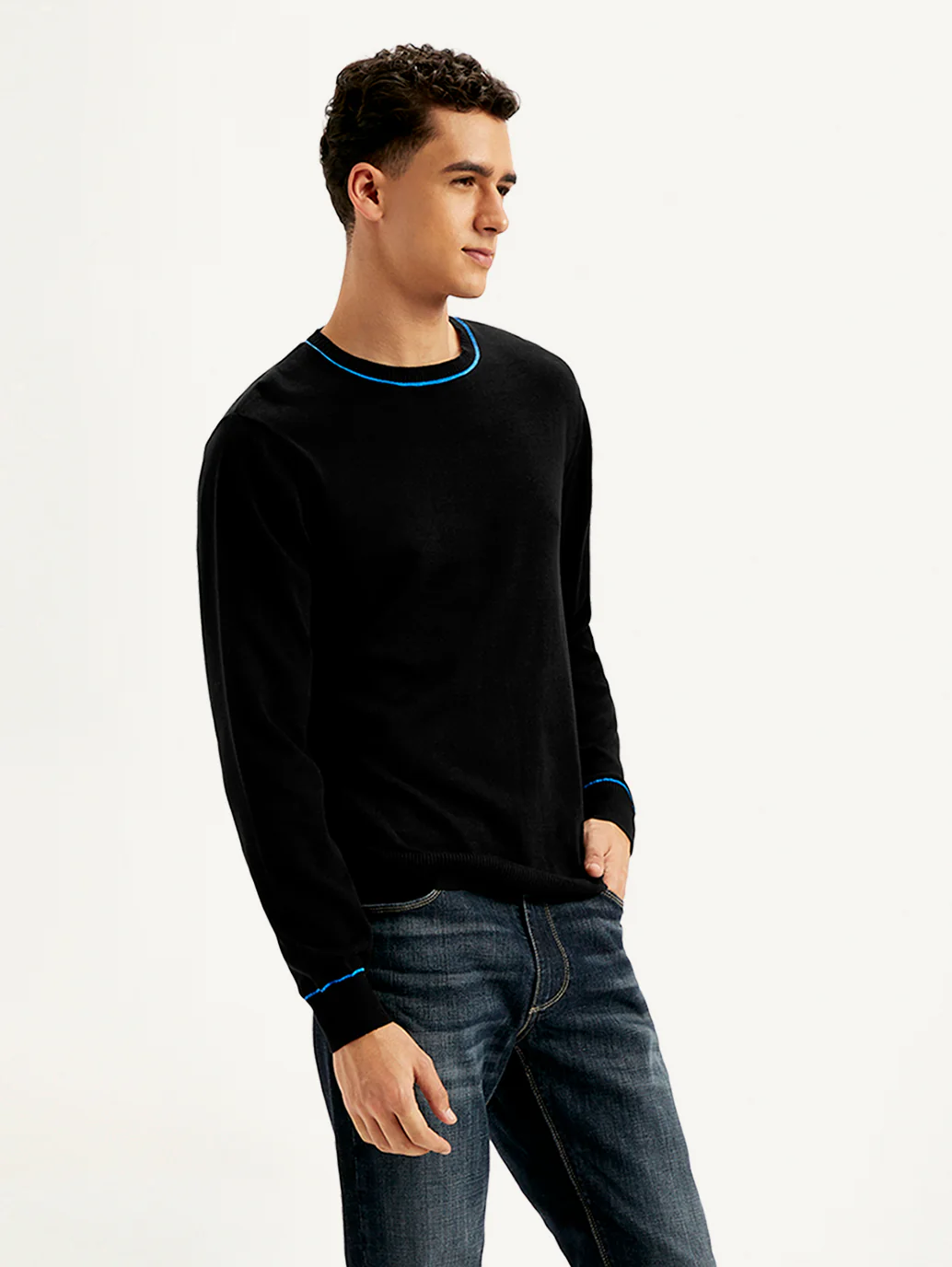 Men's Solid Black Crew Neck Sweater - Image 5